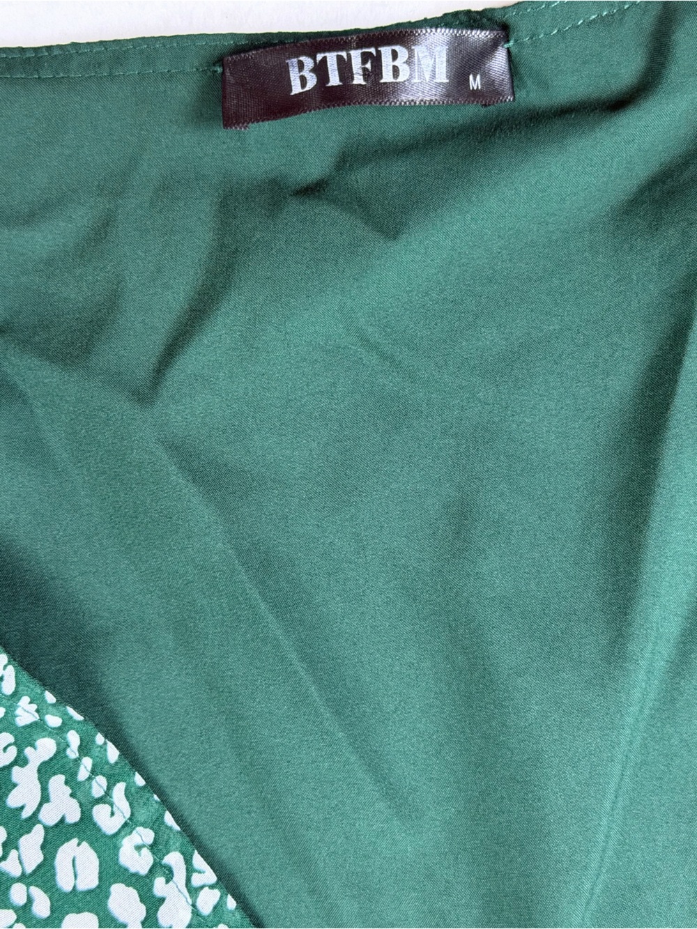 BTFBM Green White Animal Print Ruffle Short Sleeve Midi Dress Medium M - Picture 3 of 9